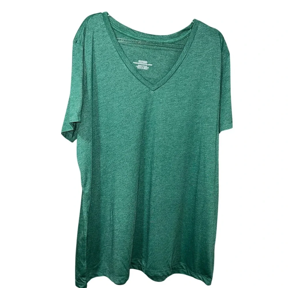 George Womens V-Neck T-Shirt 2XL‎ Green Heathered Short Sleeve Plus Size Tee